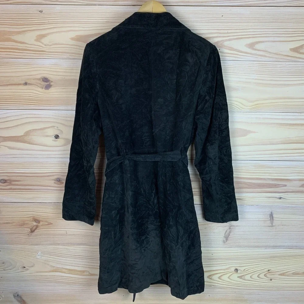Y2K Arden B Trench Coat Women Large Suede‎ Leather Black Western Boho